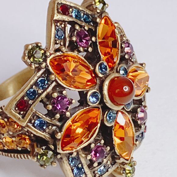 Heidi Daus Green Purple Orange Swarovski Crystal Floral Star Cocktail Ring - Picture 8 of 12